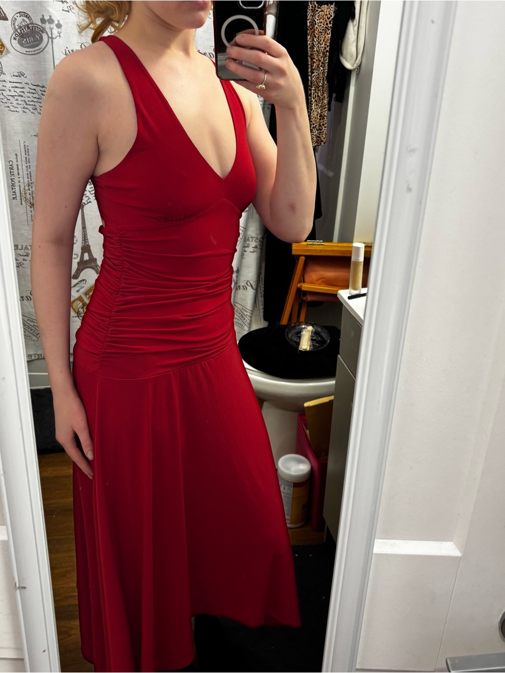 BCBGMaxAzria Red Sleeveless V-Neck Midi Dress - Picture 3 of 11